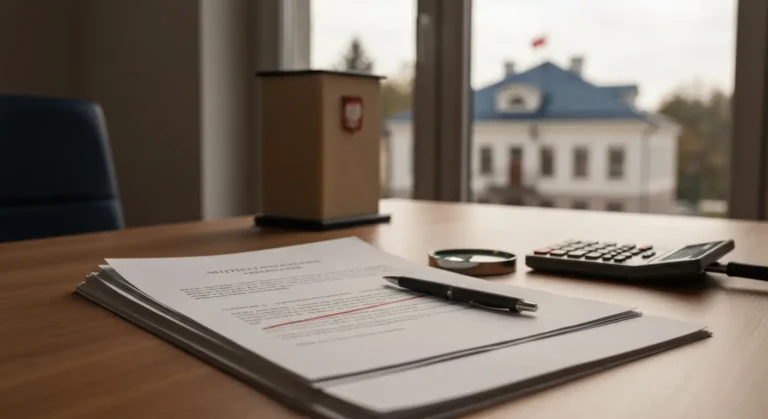 Dokumenty umowy kredytu frankowego na biurku z przekreślonym zapisem klauzuli i lupą
