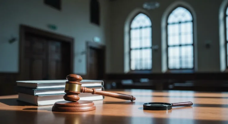 Młotek sędziowski i dokumenty kredytowe na biurku sądowym symbolizujące spór o status konsumenta w umowie CHF